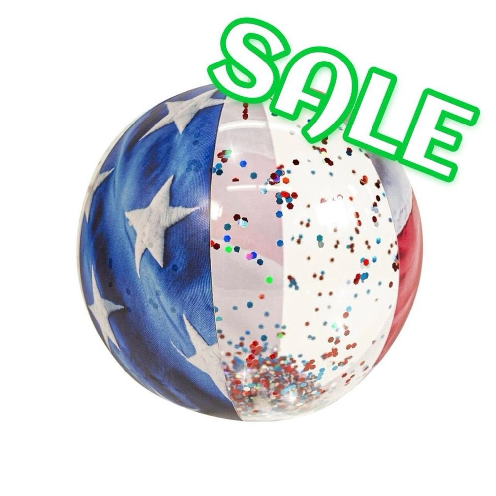 ‼️FINAL CLEARANCE SALE‼️Pool Candy Jumbo Beach Ball Stars & Stripes Glitter NEW